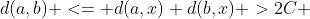 d(a,b) <= d(a,x)+d(b,x) >2C 
