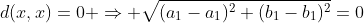 d(x,x)=0 \Rightarrow \sqrt{(a_1-a_1)^2+(b_1-b_1)^2}=0