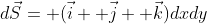 d\vec{S}= (\vec{i}+ \vec{j}+ \vec{k})dxdy