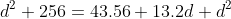 d^2+256=43.56+13.2d+d^2