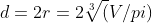 d=2r=2\sqrt[3](V/pi)