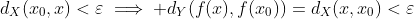 d_X(x_0,x)<\varepsilon\implies d_Y(f(x),f(x_0))=d_X(x,x_0)<\varepsilon