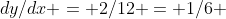 dy/dx = 2/12 = 1/6 