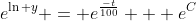 e^{\ln y} = e^{\frac{-t}{100}} + e^C