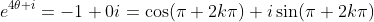 e^{4\theta i}=-1+0i=\cos(\pi+2k\pi)+i\sin(\pi+2k\pi)