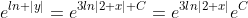 e^{ln |y|}=e^{3ln|2+x|+C}=e^{3ln|2+x|}e^C