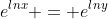 e^{lnx} = e^{lny}