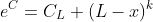 e^C=C_L (L-x)^k