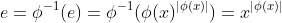 e=\phi^{-1}(e)=\phi^{-1}(\phi(x)^{|\phi(x)|})=x^{|\phi(x)|}
