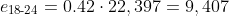 e_{\text{18-24}}=0.42\cdot22,397=9,407