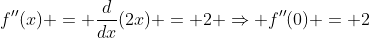 f''(x) = \frac{d}{dx}(2x) = 2 \Rightarrow f''(0) = 2