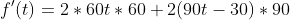 f'(t)=2*60t*60+2(90t-30)*90