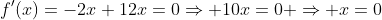 f'(x)=-2x+12x=0\Rightarrow 10x=0 \Rightarrow x=0