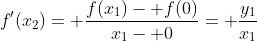 f'(x_2)= \frac{f(x_1)- f(0)}{x_1- 0}= \frac{y_1}{x_1}