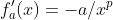 f'_a(x)=-a/x^p
