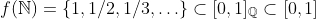 f(\mathbb{N})=\{1,1/2,1/3,\ldots\}\subset[0,1]_{\mathbb{Q}}\subset[0,1]