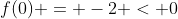f(0) = -2 < 0