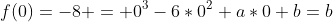 f(0)=-8 = 0^3-6*0^2+a*0+b=b
