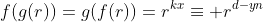 f(g(r))=g(f(r))=r^{kx}\equiv r^{d-yn}