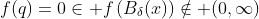 f(q)=0\in f\left(B_{\delta}(x)\right)\notin (0,\infty)