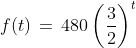 f(t)\,=\,480\left(\frac{3}{2}\right)^t