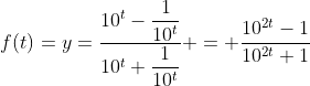 f(t)=y=\dfrac{10^t-\dfrac1{10^t}}{10^t+\dfrac1{10^t}} = \dfrac{10^{2t}-1}{10^{2t}+1}