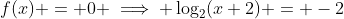 f(x) = 0 \implies \log_2(x+2) = -2