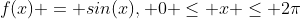 f(x) = sin(x), 0 \le x \le 2\pi