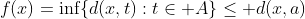 f(x)=\inf\{d(x,t):t\in A\}\le d(x,a)