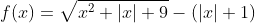f(x)=\sqrt{x^2+|x|+9}-(|x|+1)