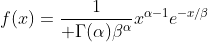 f(x)={1\over \Gamma(\alpha)\beta^{\alpha}}x^{\alpha-1}e^{-x/\beta}