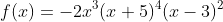 f(x)=-2x^3(x+5)^4(x-3)^2