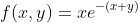 f(x,y)=xe^{-(x+y)}