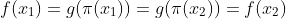 f(x_1)=g(\pi(x_1))=g(\pi(x_2))=f(x_2)