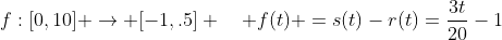 f:[0,10] \to [-1,.5] \quad f(t) =s(t)-r(t)=\frac{3t}{20}-1