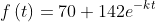 f\left(t\right)=70+142e^{-kt}