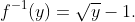 f^{-1}(y)=\sqrt{y}-1.