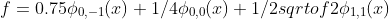 f=0.75\phi_{0,-1}(x)+1/4\phi_{0,0}(x)+1/2sqrtof2\phi_{1,1}(x)\\