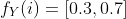 f_{Y}(i)=[0.3,0.7]