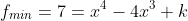 f_{min}=7=x^4-4x^3+k