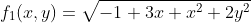 f_1(x,y)=\sqrt{-1+3x+x^2+2y^2}