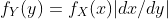 f_Y(y)=f_X(x)|dx/dy|