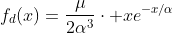 f_d(x)=\frac{\mu}{2\alpha^3}\cdot xe^{-x/\alpha}