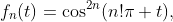 f_n(t)=\cos^{2n}(n!\pi t),