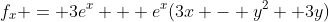 f_x = 3e^x + e^x(3x - y^2 +3y)