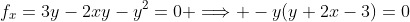 f_x=3y-2xy-y^2=0 \Longrightarrow -y(y+2x-3)=0