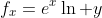 f_x=e^x\ln y