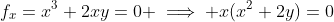 f_x=x^3+2xy=0 \implies x(x^2+2y)=0
