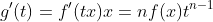 g'(t)=f'(tx)x=nf(x)t^{n-1}
