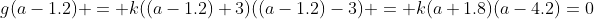 g(a-1.2) = k((a-1.2)+3)((a-1.2)-3) = k(a+1.8)(a-4.2)=0